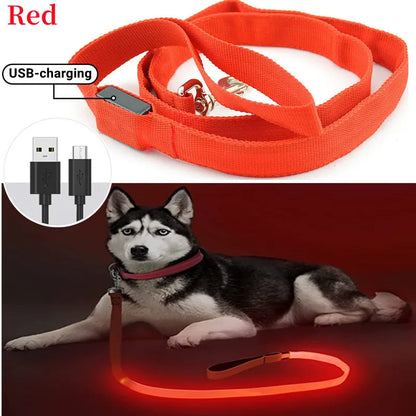 Glowing Led Dog Leash Usb Rechargeable Pet Dog Flashing Nylon Webbing Leashes- 3 Lighting Modes Keep Your Pets Safe In Darkness