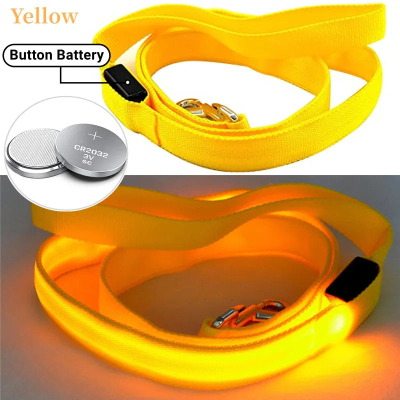 Glowing Led Dog Leash Usb Rechargeable Pet Dog Flashing Nylon Webbing Leashes- 3 Lighting Modes Keep Your Pets Safe In Darkness