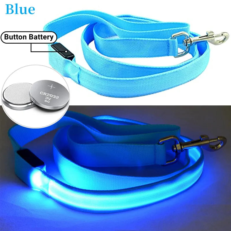 Glowing Led Dog Leash Usb Rechargeable Pet Dog Flashing Nylon Webbing Leashes- 3 Lighting Modes Keep Your Pets Safe In Darkness