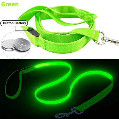 Glowing Led Dog Leash Usb Rechargeable Pet Dog Flashing Nylon Webbing Leashes- 3 Lighting Modes Keep Your Pets Safe In Darkness