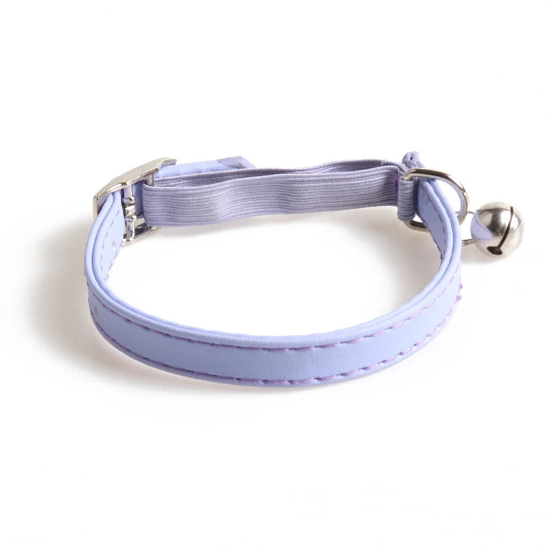 Macaron Color Cute Pet Cat Collar, Elastic Webbing Cat Collar Adjustable PU Color Small Collar with Bells for Puppies and Cats