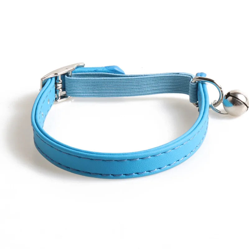 Macaron Color Cute Pet Cat Collar, Elastic Webbing Cat Collar Adjustable PU Color Small Collar with Bells for Puppies and Cats